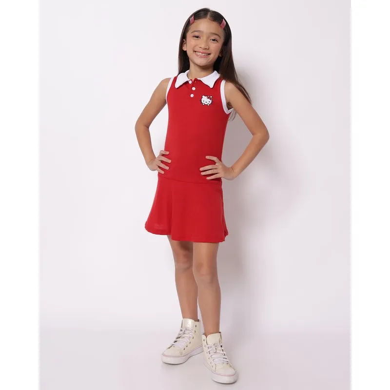 Vestido Polo Infantil Canelado Hello Kitty Vermelho 8