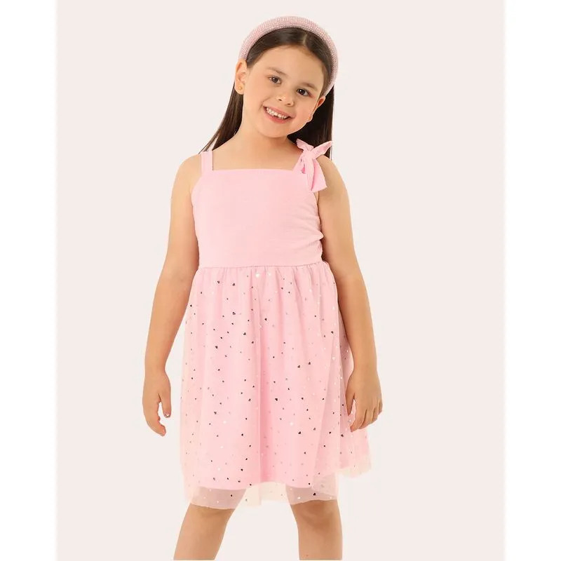 Vestido Infantil Curto Alcinha Texturizado Tule Coração Rosa 8