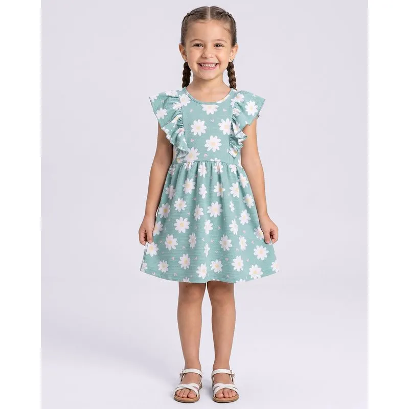 Vestido Infantil Pipoquinha com Estampa Margaridas Verde 8
