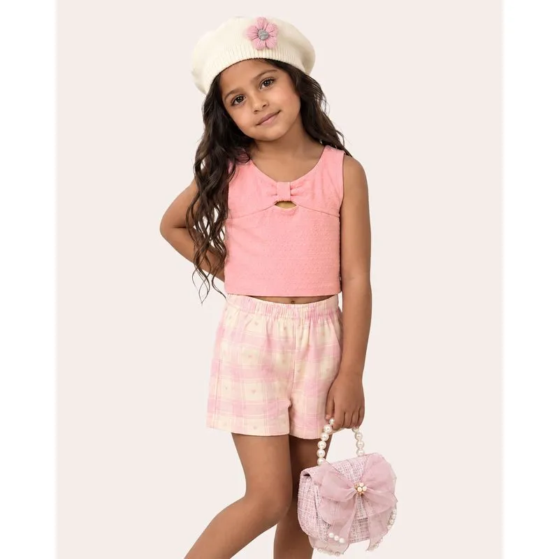 Regata Infantil Cropped Texturizada Com Laço Rosa 8