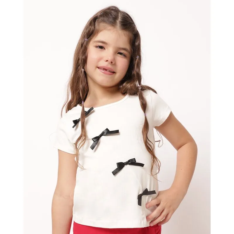 Blusa Infantil Algodão Abertura Frontal com Laços Off White 4