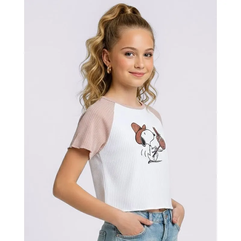 Camiseta Juvenil Canelada Peanuts Snoopy Branca 10