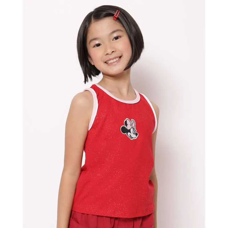Regata Infantil Aplicação Glitter Disney Minnie Vermelha 8