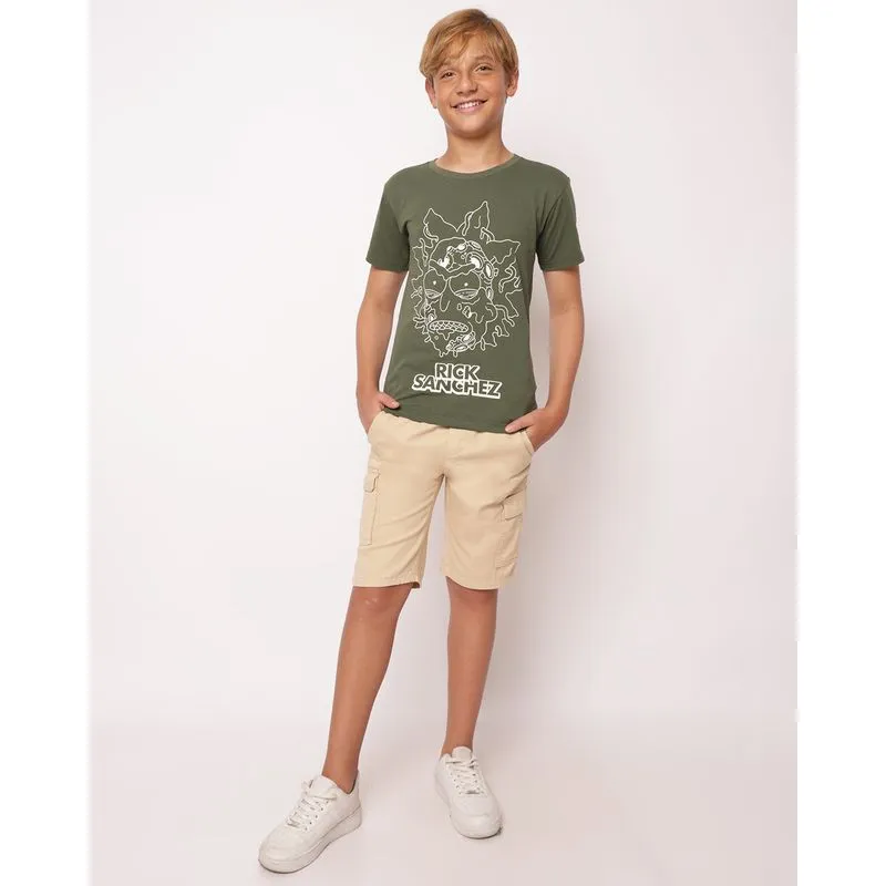 Bermuda Sarja Juvenil com Bolsos Cargo Cordão Bege 12