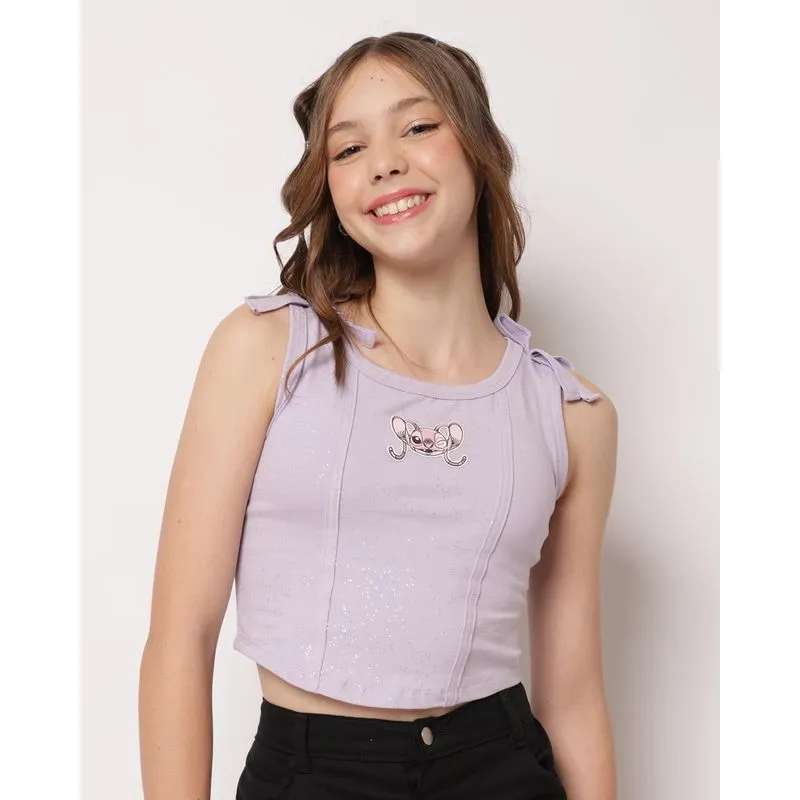 Regata Corset Juvenil Disney Stitch com Glitter Lilás 10