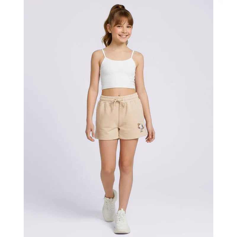Shorts Juvenil Curto Moletinho Peanuts Snoopy Bege 6