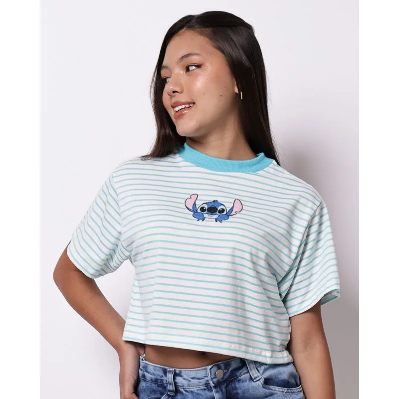Blusa Juvenil Cropped Disney Stitch Listrada Azul 12