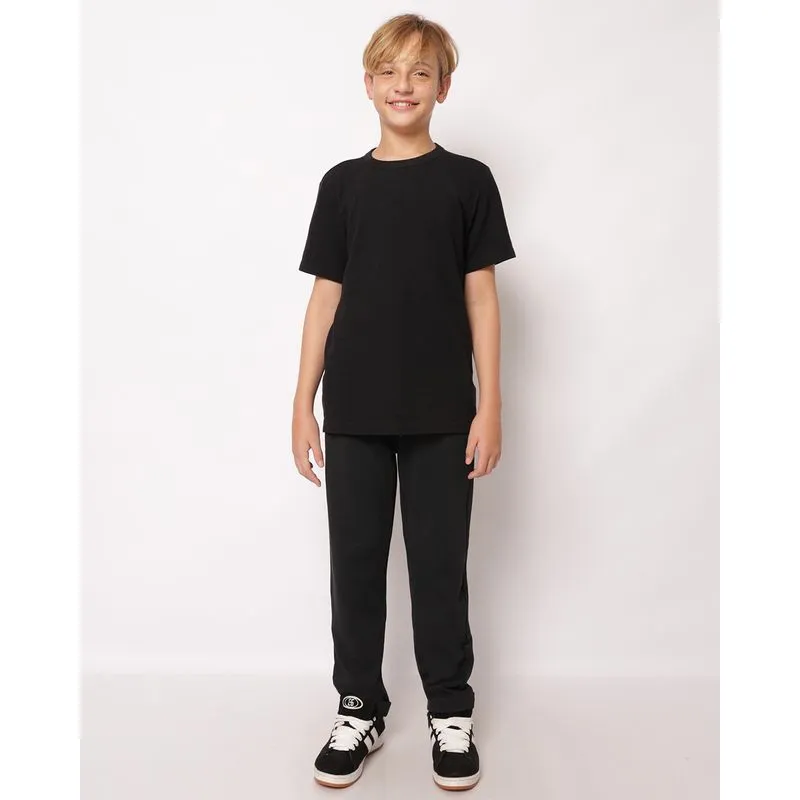 Calça Juvenil Reta Texturizada com Cordão Preta 12