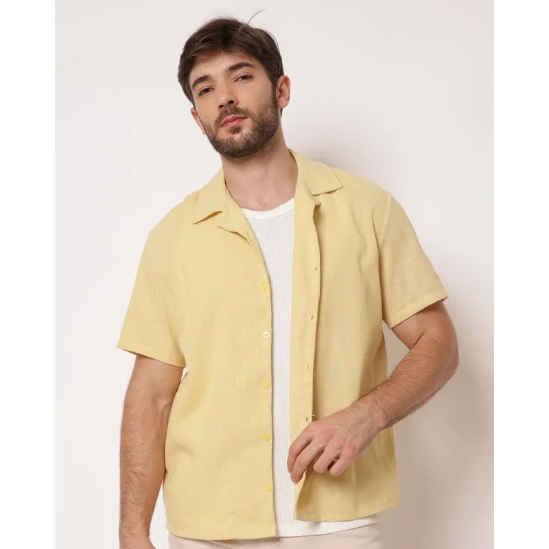 Camisa Masculina Viscolinho Manga Curta Amarela GG