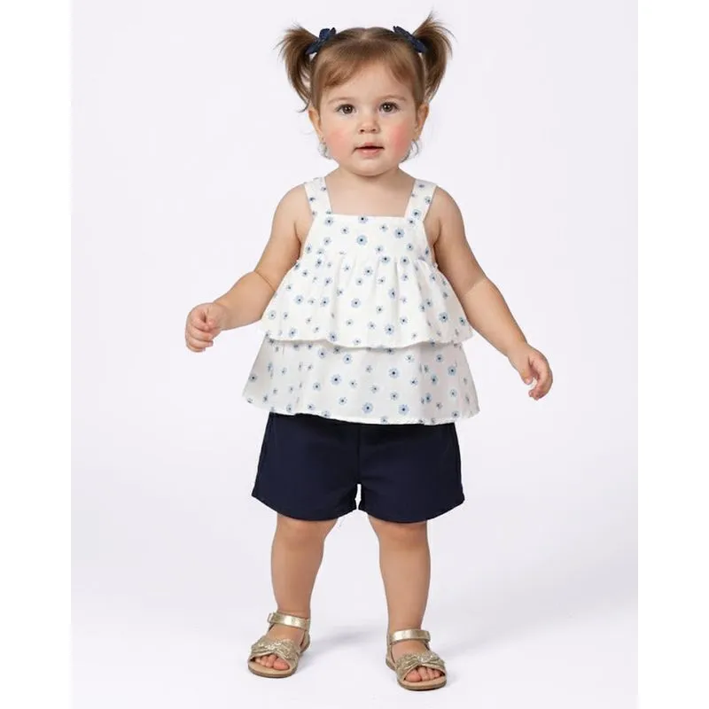 Conjunto Bebê Curto com Babados Estampado Floral Azul 2