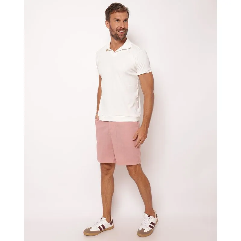 Bermuda Masculina Reta Viscolinho com Bolsos Elástico Rosa XG
