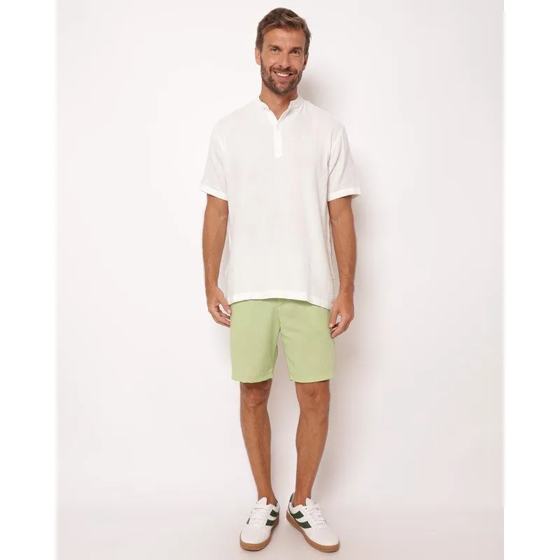 Bermuda Masculina Reta Viscolinho com Elástico Verde PP