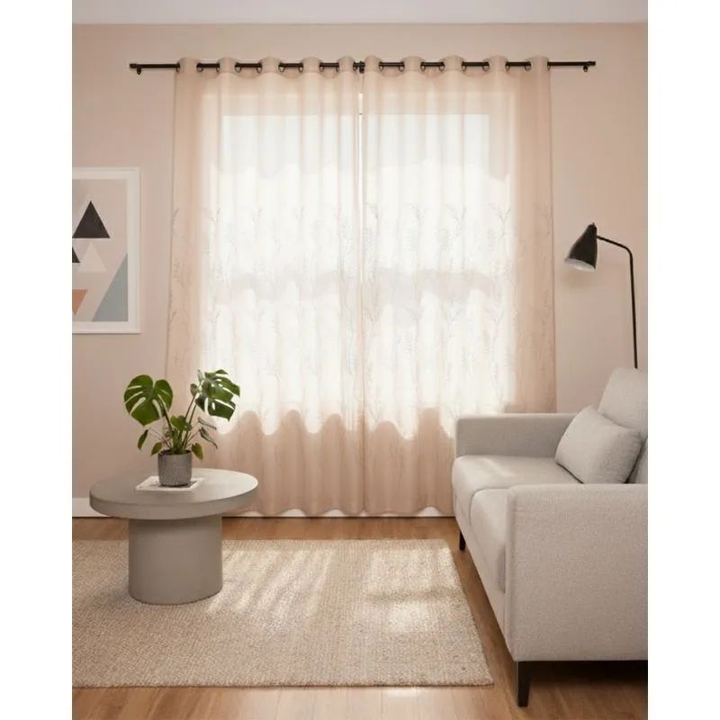 Cortina Bella Janela Duplex 300cm x 230cm com Bordado Bege UN