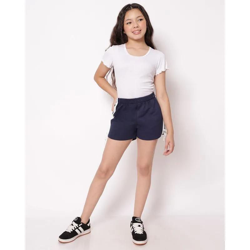 Short Juvenil Curto Moletinho com Laço e Fio Lurex Marinho 8