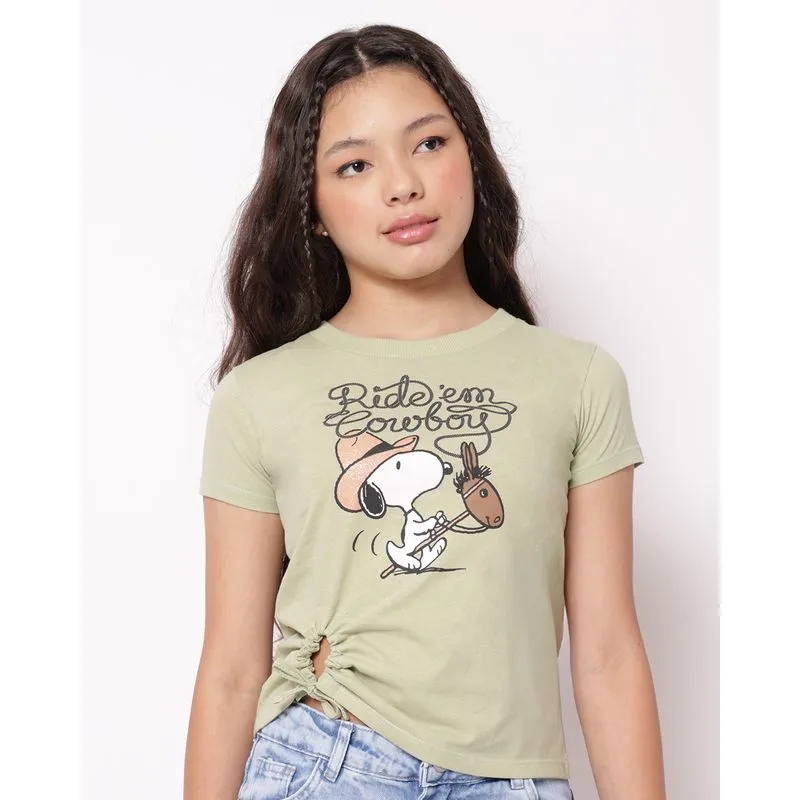 Camiseta Juvenil Algodão Snoopy Manga Curta com Colissê Verde 14
