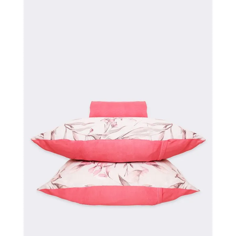 Jogo De Cama Queen 3 Peças 100% Algodão Estampa Floral Rosa UN
