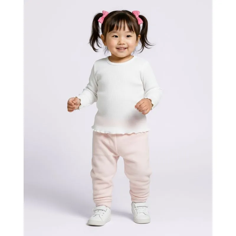 Blusa Bebê Manga Longa Canelada Frufru Branca 3