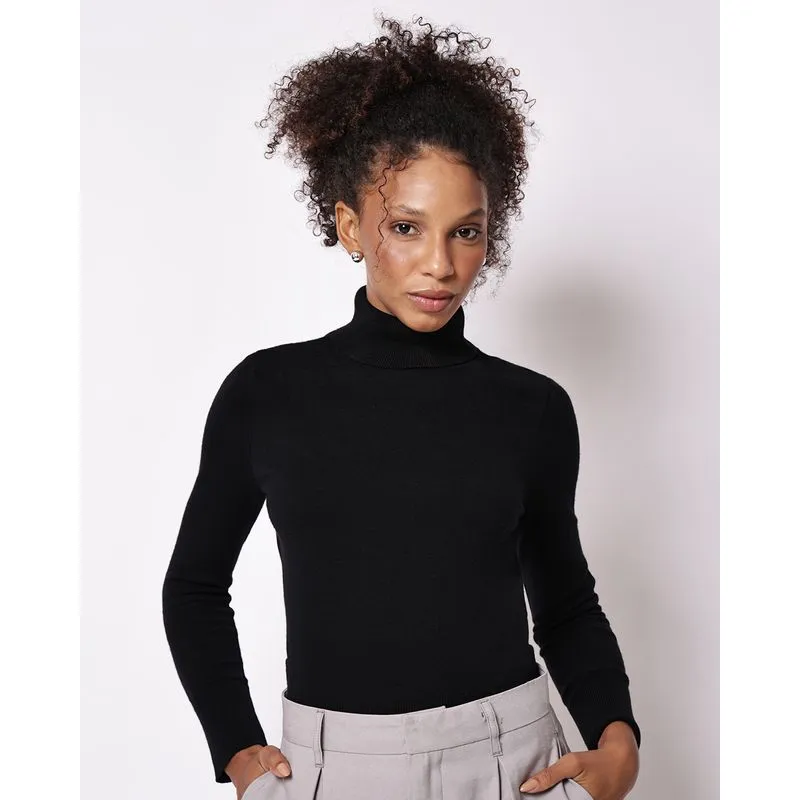 Suéter Feminino Gola Alta Manga Longa Preto G