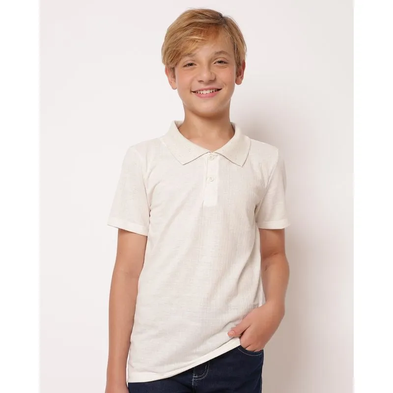 Camisa Polo Juvenil Texturizada Manga Curta Bege 12