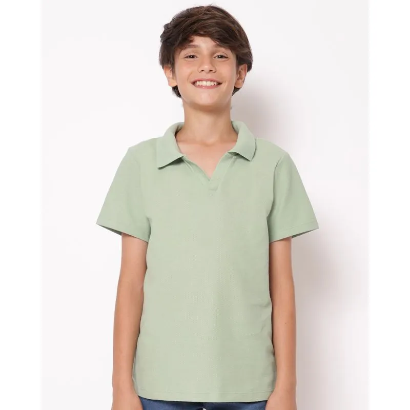 Camisa Polo Juvenil Texturizada Manga Curta Verde 14