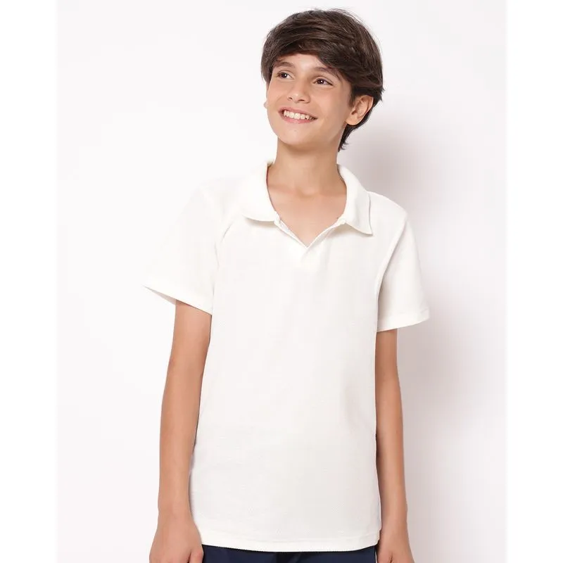 Camisa Polo Juvenil Texturizada Manga Curta Off White 6