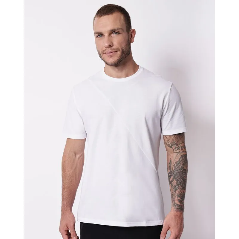 Camiseta Masculina Algodão Peruano Recorte Frontal Branca P