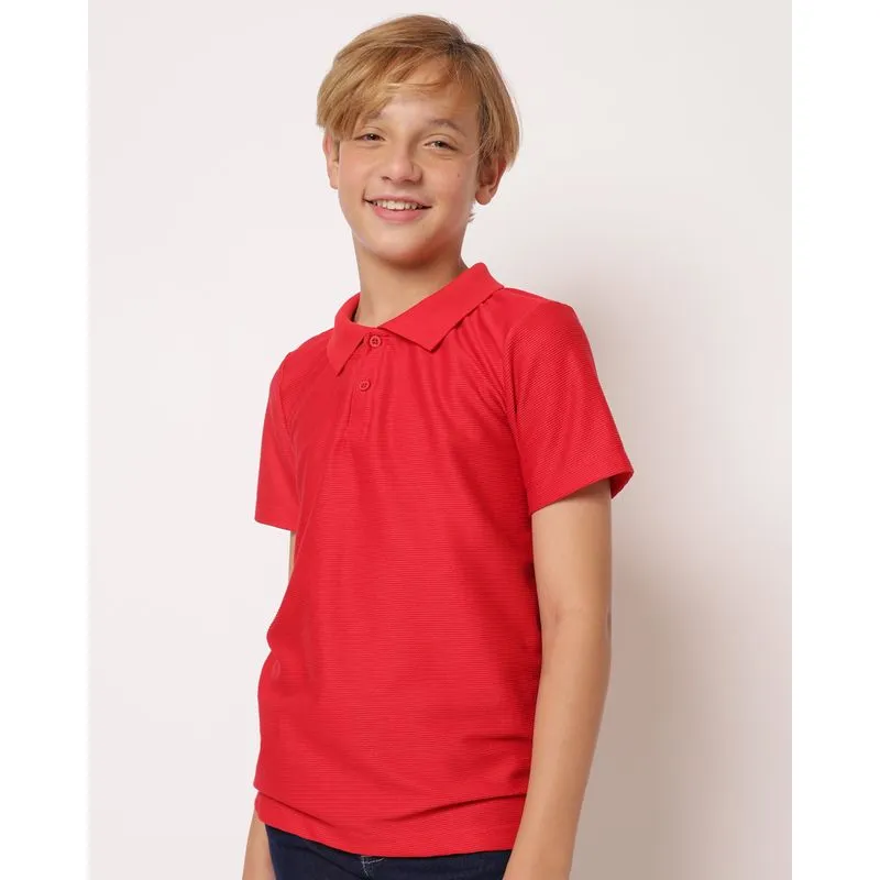 Camisa Polo Juvenil Texturizada Manga Curta Vermelha 14
