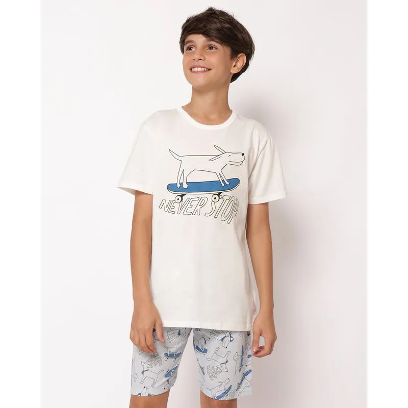 Pijama Juvenil Curto Algodão Estampa Skate Azul 12