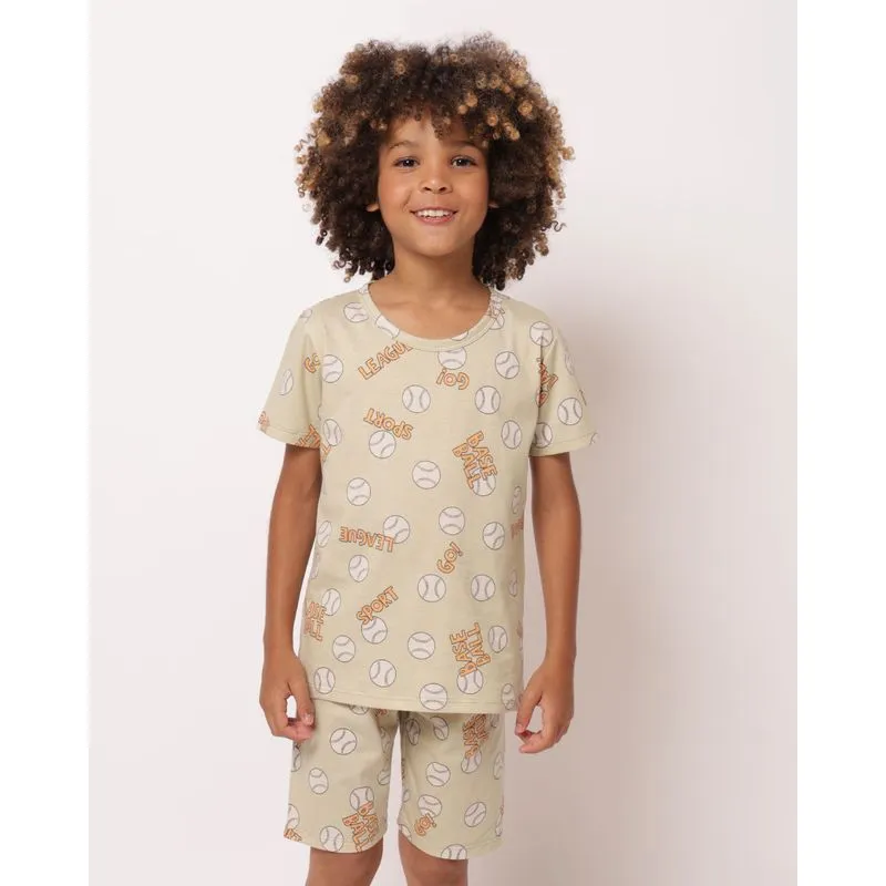 Pijama Infantil Curto Estampado Baseball Verde 4