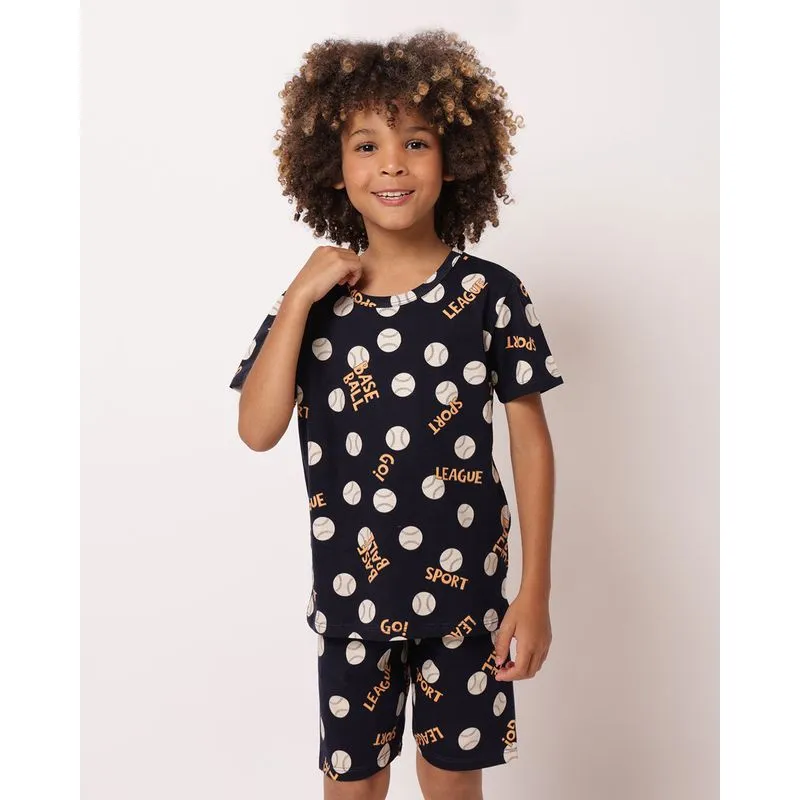 Pijama Infantil Curto Estampado Baseball Marinho 4