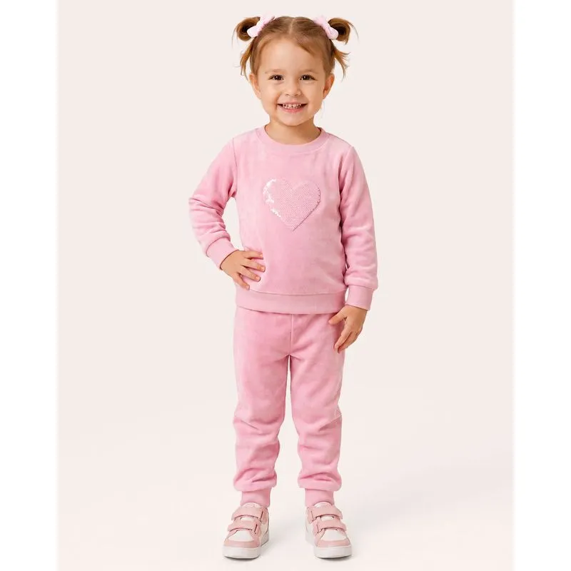 Blusão Bebê Plush com Paetê Coração Frontal Rosa 2