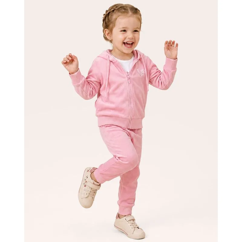 Jaqueta Bebê Paetê Coração com Capuz Rosa Claro 3