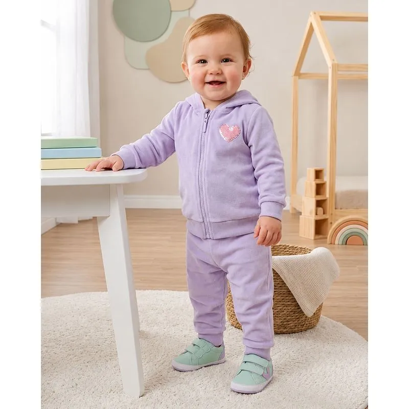 Jaqueta Bebê Paetê Coração com Capuz Lilás 3