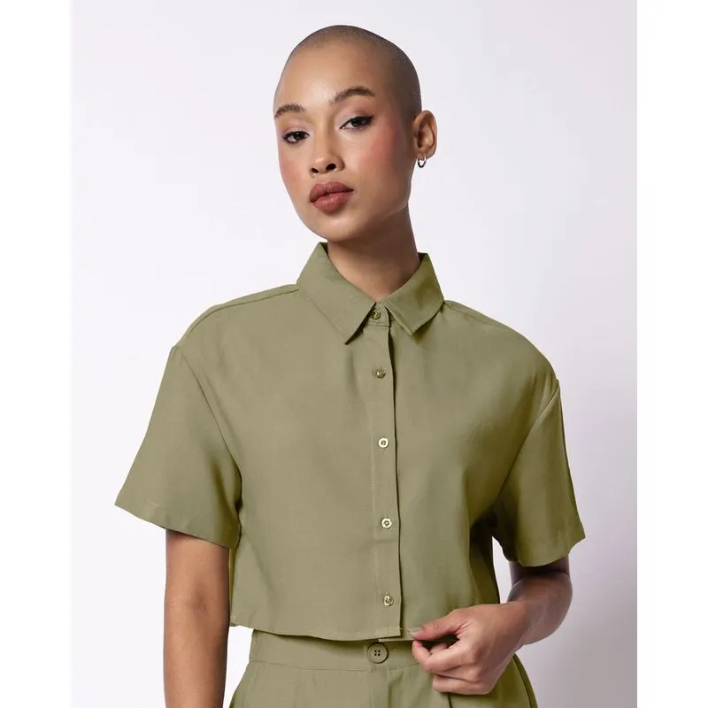 Camisa Feminina Cropped Viscose Manga Curta Verde G