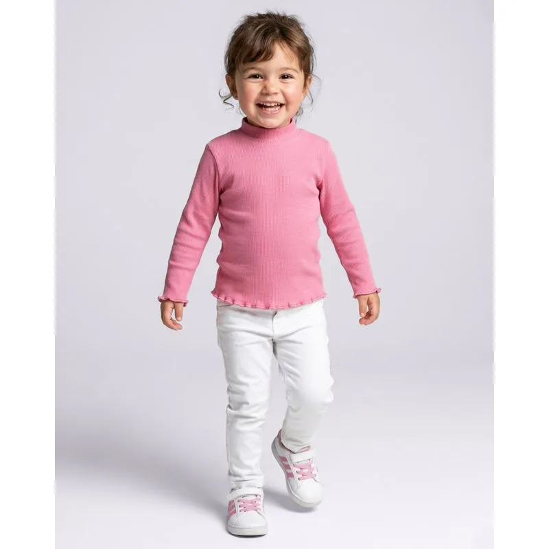 Blusa Bebê Manga Longa Gola Alta Canelada Rosa 3