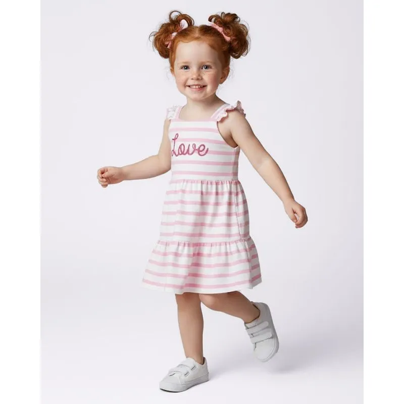 Vestido Bebê Curto Regata Babado Listrado Glitter Love Rosa 2