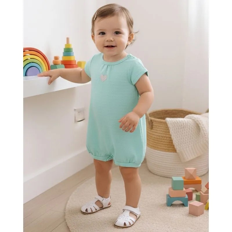 Macaquinho Bebê Curto Texturizado com Coração Glitter Verde M