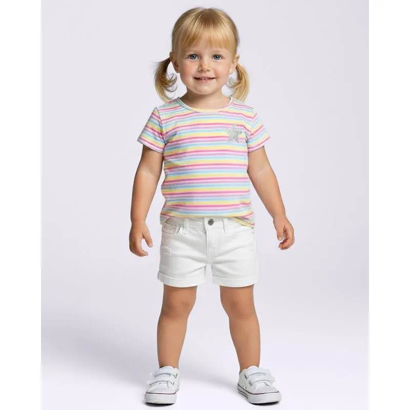 Camiseta Bebê Algodão Listrada com Estampa Branca 2
