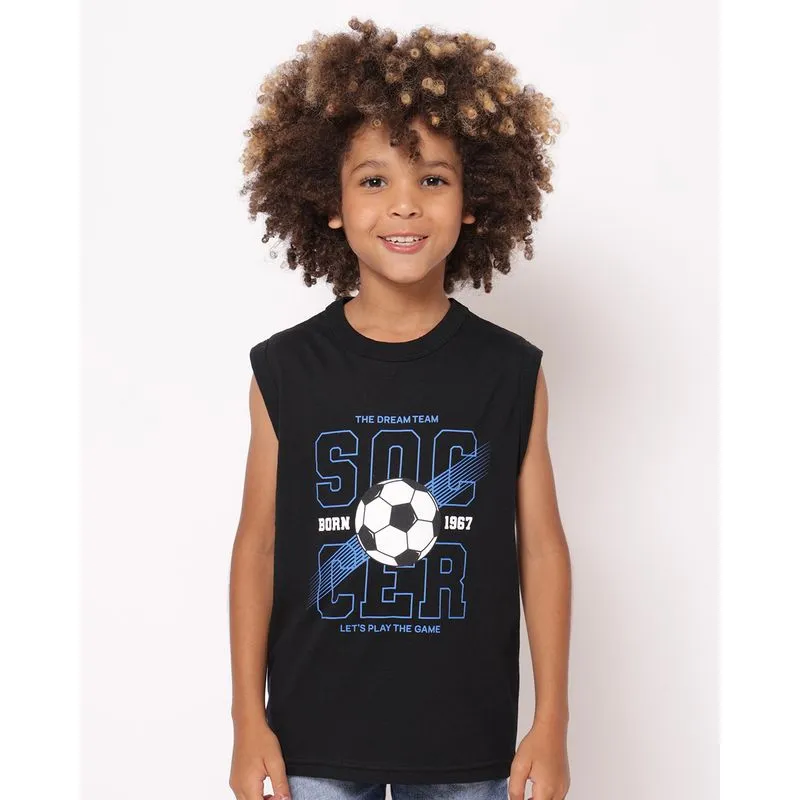 Regata Infantil Algodão Estampa Futebol Preta 6