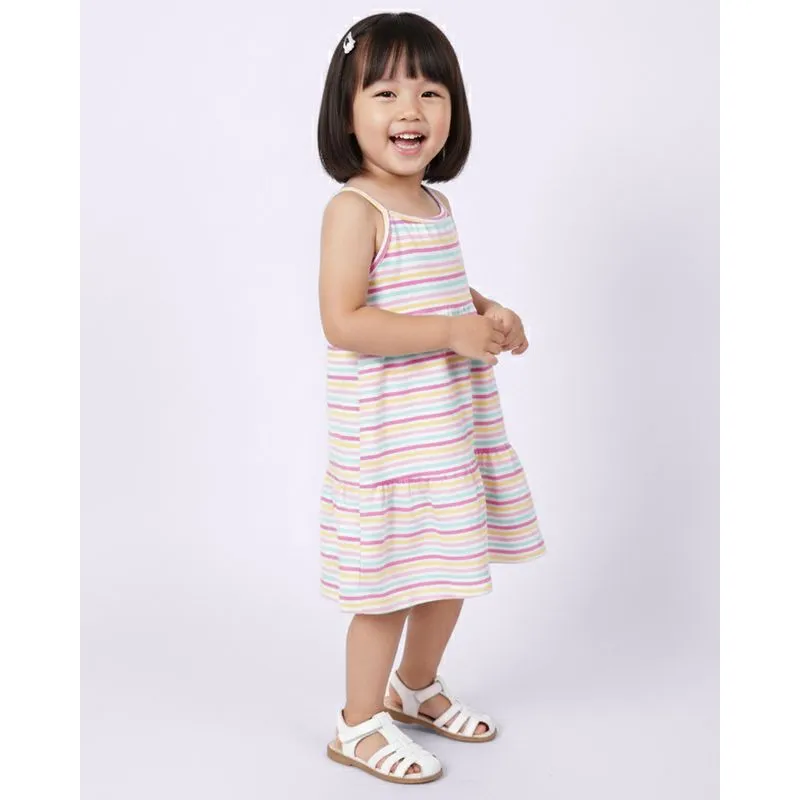 Vestido Bebê Listrado Estampado Algodão Branco 3