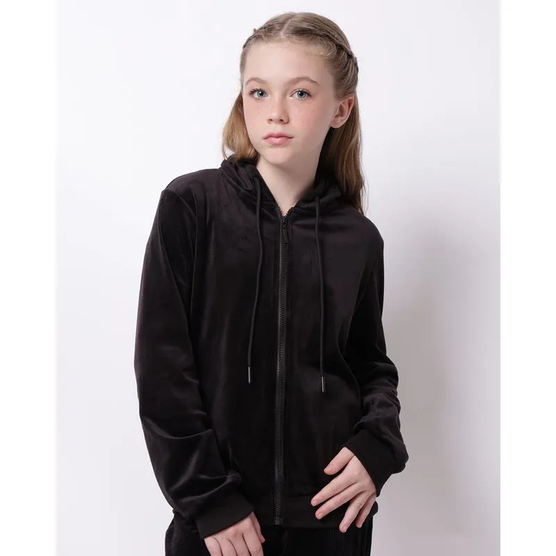 Jaqueta Moletom Juvenil Plush com Capuz Preta 16