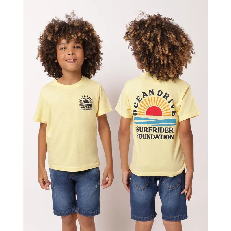 Camiseta Infantil Algodão Estampa Frente Costas Amarela 4