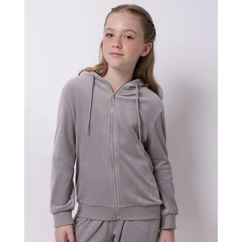 Jaqueta Juvenil Plush com Capuz Cinza 16