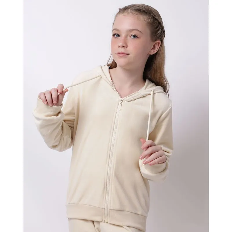Jaqueta Juvenil Plush com Capuz Bege 14