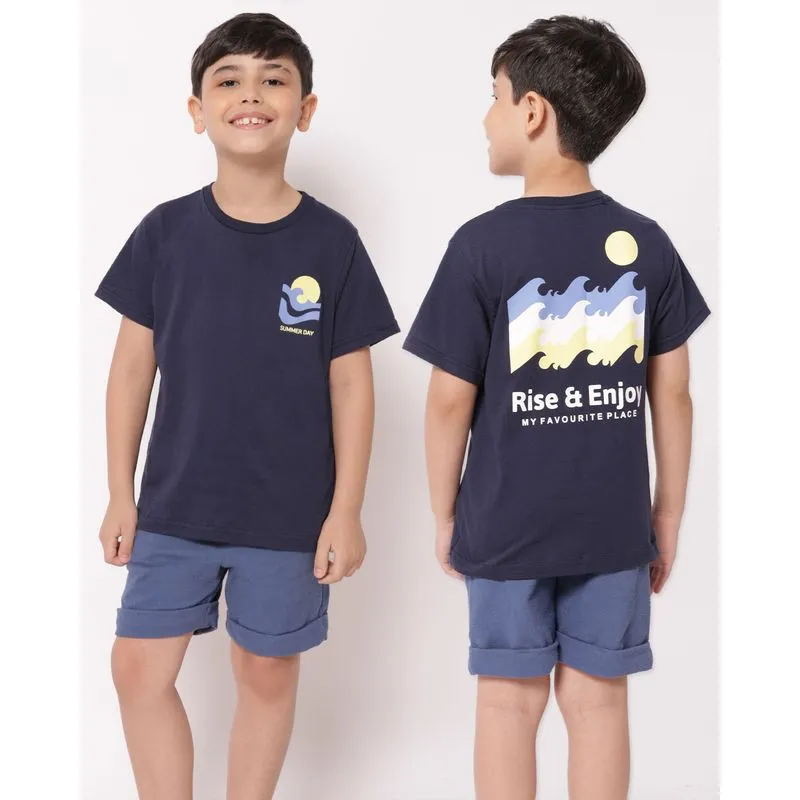 Camiseta Infantil Manga Curta Estampa Tropical Marinho 18