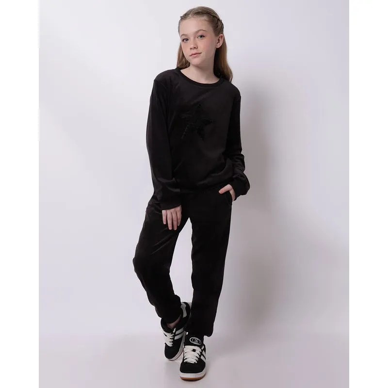 Calça Moletom Juvenil Plush Jogger com Bolsos Preta 14