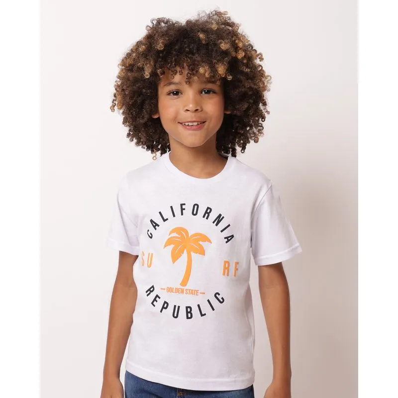 Camiseta Infantil Algodão Estampa Tropical Manga Curta Branca 8