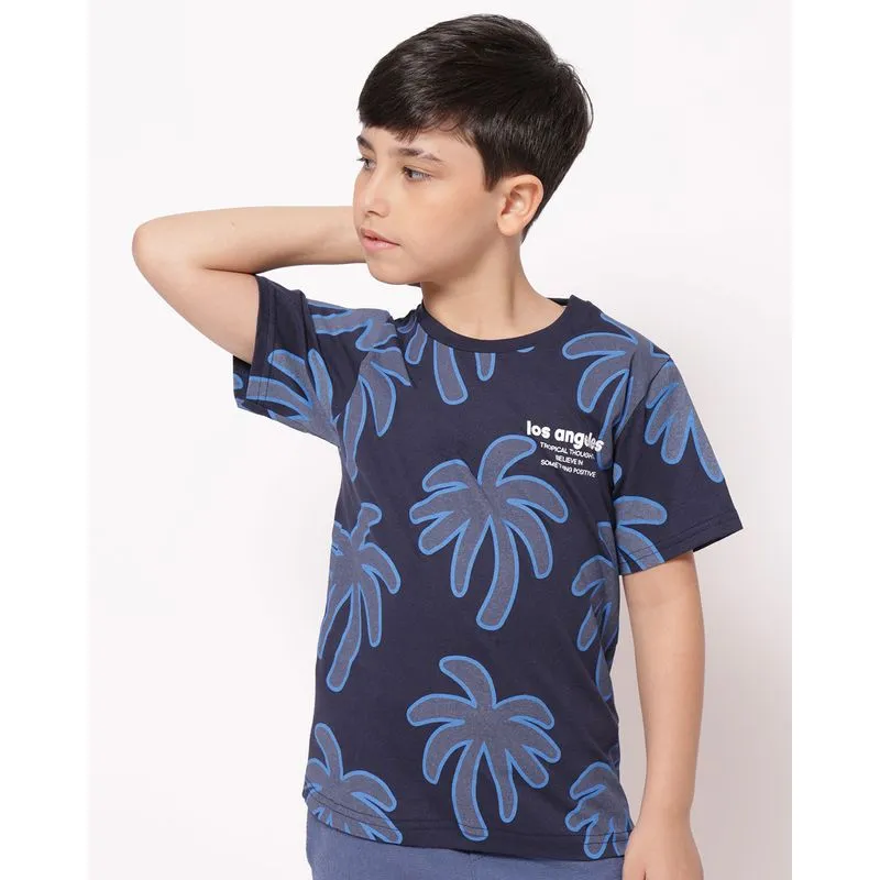 Camiseta Infantil Manga Curta Estampa Coqueiros Marinho 8