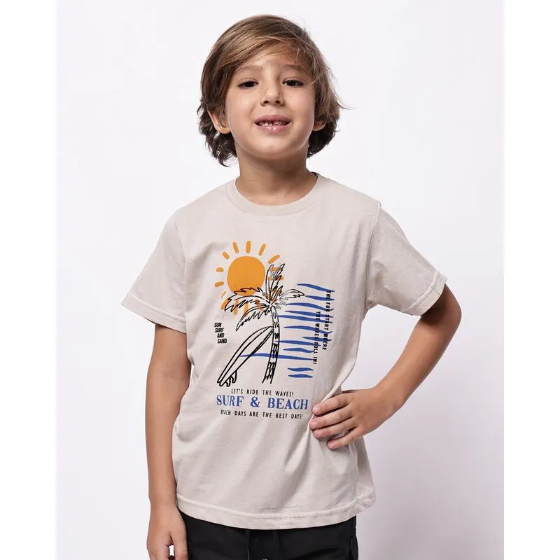 Camiseta Infantil Algodão Estampa Tropical Bege 8