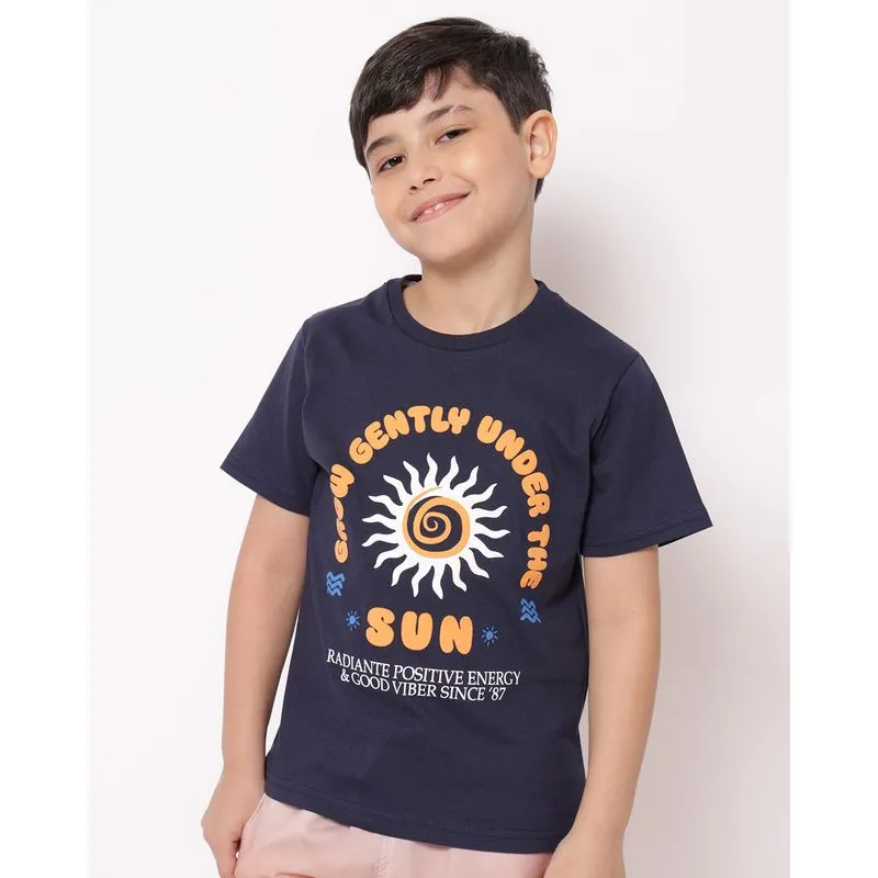 Camiseta Infantil Manga Curta Estampa Sol Texturizada Marinho 8